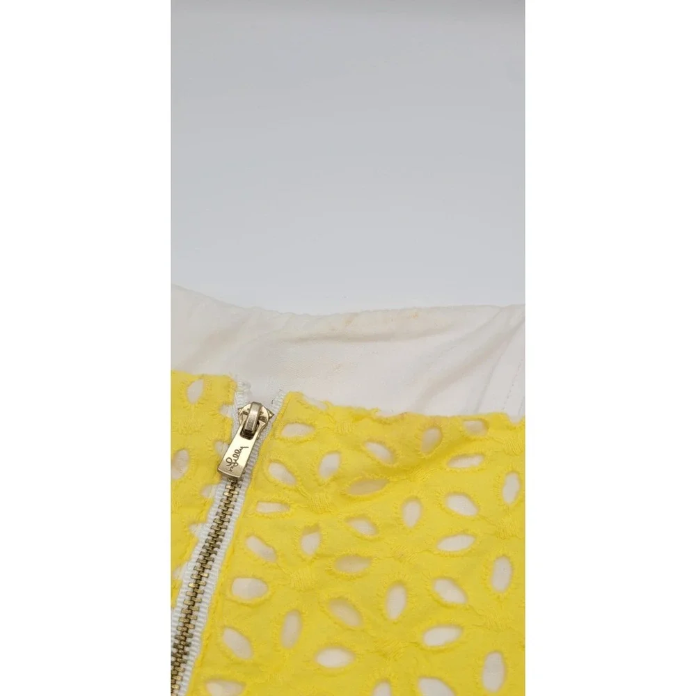 Lilly Pulitzer Blossom Strapless Dress Yellow Eyelet Fit Flare Size 6 Summer - Picture 9 of 11